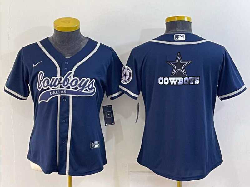 Women%27s Dallas Cowboys Navy Blue Team Big Logo With Patch Cool Base Stitched Baseball Jersey